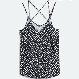 Papermoon Basima Back Black and White Criss-cross Strap Polka Dot Knit Top